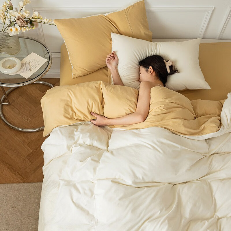 Tri-polar天竺棉四件套全棉针织床上用品床单被套枕套 TP2754 双拼-海珀蓝 1.8m床笠款四件套