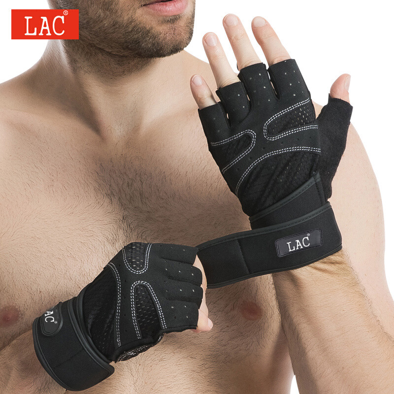 Lac Fitness Gloves men's and women's Dumbbell equipment wrist strength training Half Finger breathable anti-skid palm protection sports gloves entry-level M