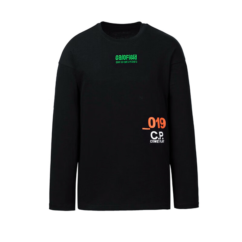 Men's fashion print embroidery long sleeve T shirt Black CF100020