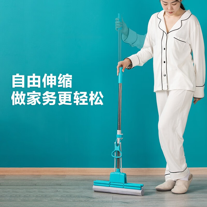 茶花海绵滚轮拖把免手洗2023新款家用拖地神器胶棉吸水地拖 【灰中号】洁境滚轮胶棉拖