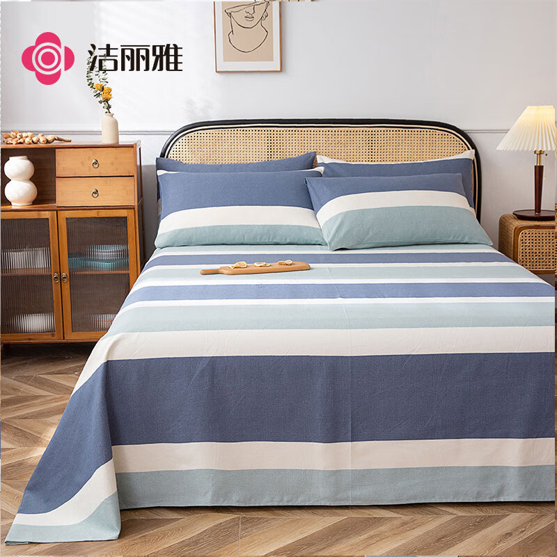 洁丽雅（Grace）床单 加厚老粗布床单夏季双人被单单件1.5/1.8米床 200*230cm清欢