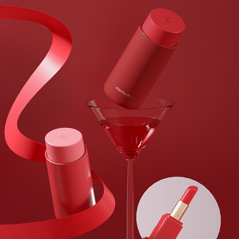 茶花mini口红保温杯女随手随行杯夏季便携个性潮流创意可爱水杯 暖茶橘