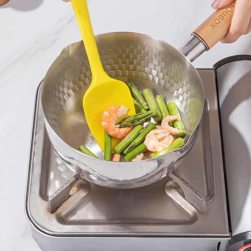 康巴赫304不锈钢不粘轻量雪平锅双导流口炖煮可悬挂带盖18cm不挑炉灶