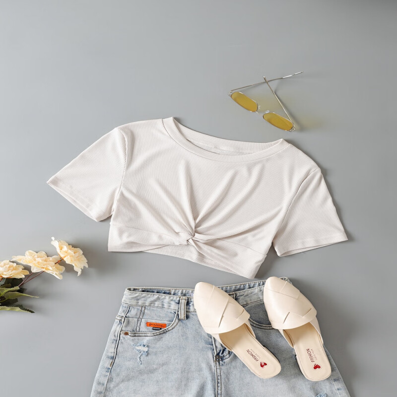 Cvc Round Neck Tshirt  Beige-XS