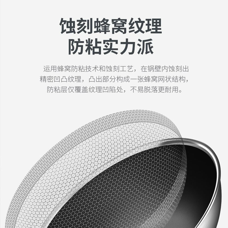 康巴赫炒锅304不锈钢不粘锅经典全屏蜂巢炒菜锅32cm电磁炉燃气灶通用