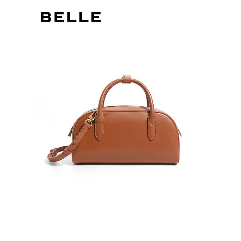 百丽复古简约保龄球包肩斜挎手提包X6288CX2 焦糖棕 F