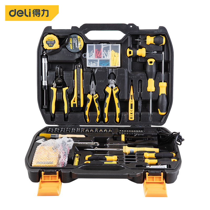 Deli household multifunctional hardware toolbox manual tool set electrician maintenance toolbox household emergency kit 124 PCs dl5969