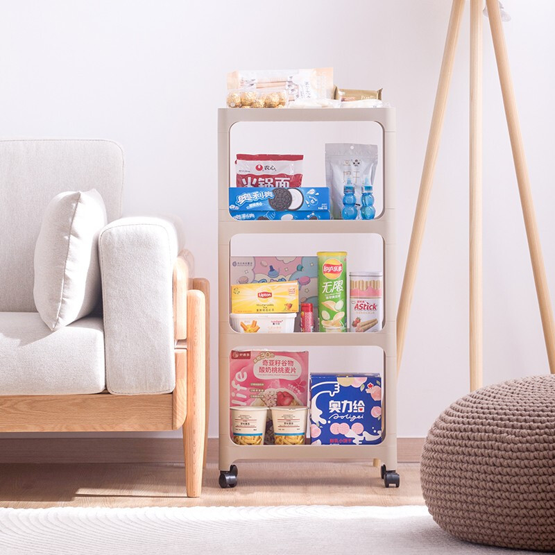 茶花百纳窄边可移动四层置物架客厅阳台厨房置物架 百纳可移动四层置物架绿色（40*18*86.5）