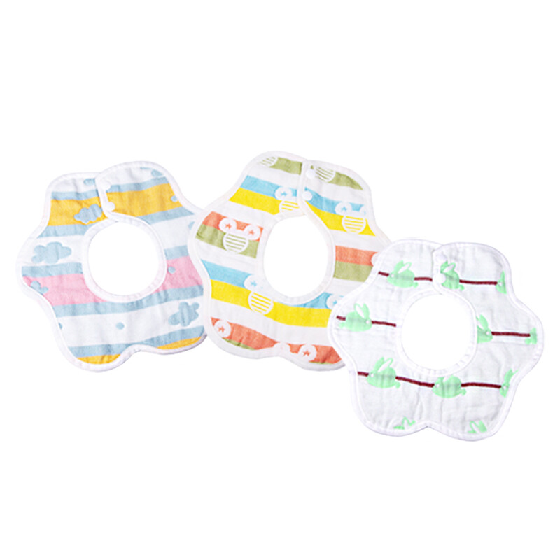 Kaili baby saliva towel newborn supplies Bib baby rice bag children's gauze bib can rotate 3 pieces