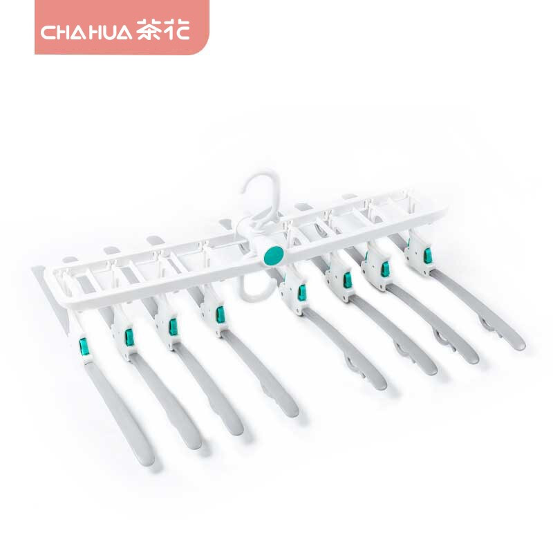 茶花多功能衣架收纳神器衣架子挂衣架家用晾衣架多层折叠 绿点白体
