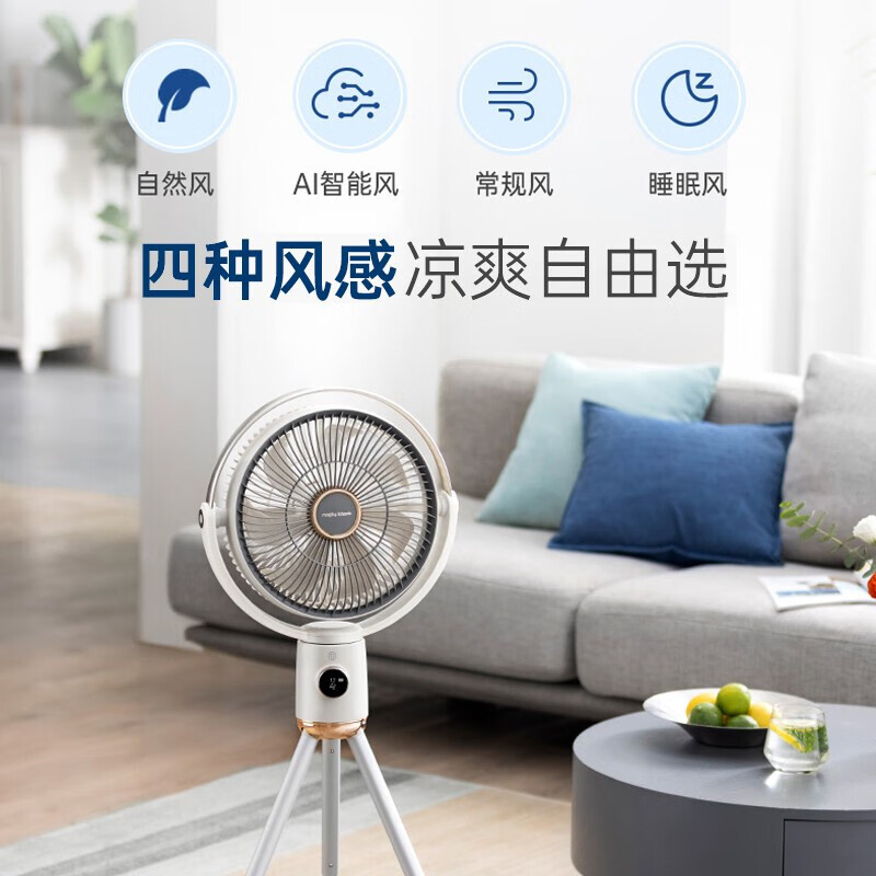 摩飞电器（Morphyrichards）电风扇 家用无线立式风扇落地扇 户外长续航遥控直流变频伸缩便携电扇 MR3700白