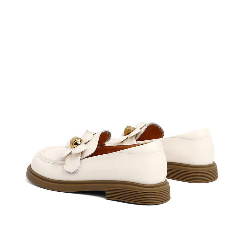 百丽甜美花朵皮鞋女商场同款软萌乐福鞋22978C82 米色 32