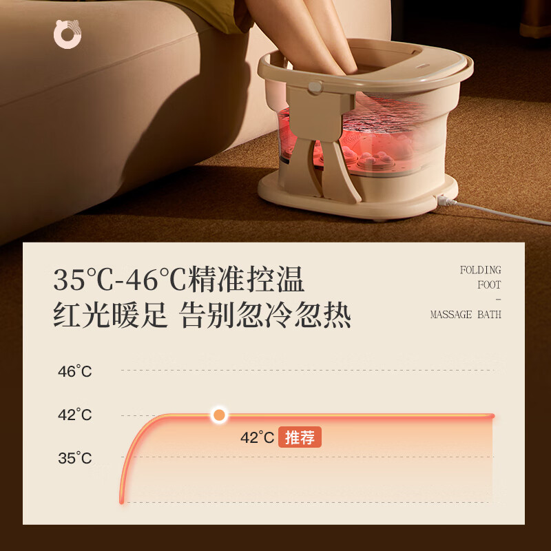 小熊（Bear）泡脚桶 折叠足浴盆 全自动按摩加热洗脚盆 电动按摩足浴桶遥控智能恒温足疗盆家用节日礼物E06G1
