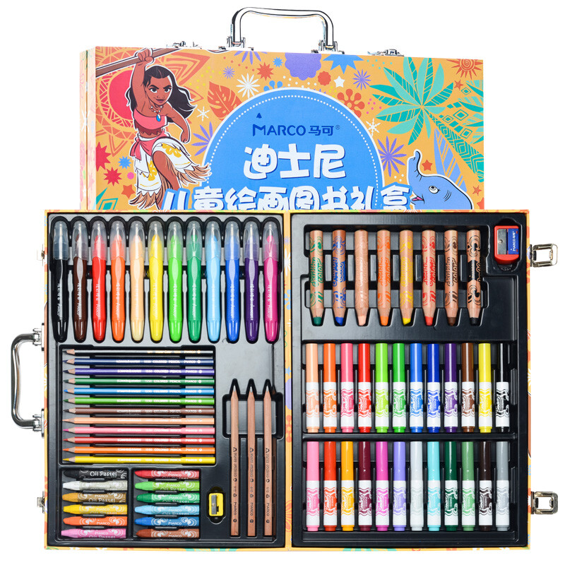 Marco 1000-73 children's painting Disney custom gift box 77 piece set of coloring / oil stick / color lead / watercolor pen / pencil with coloring book inside
