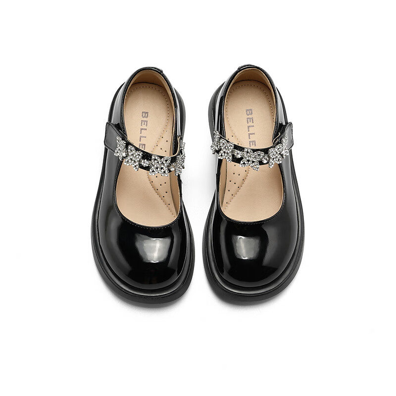 百丽玛丽珍鞋童鞋2023秋季新商场同款精致钻带魔术贴小皮鞋3NR13C83 黑色 30