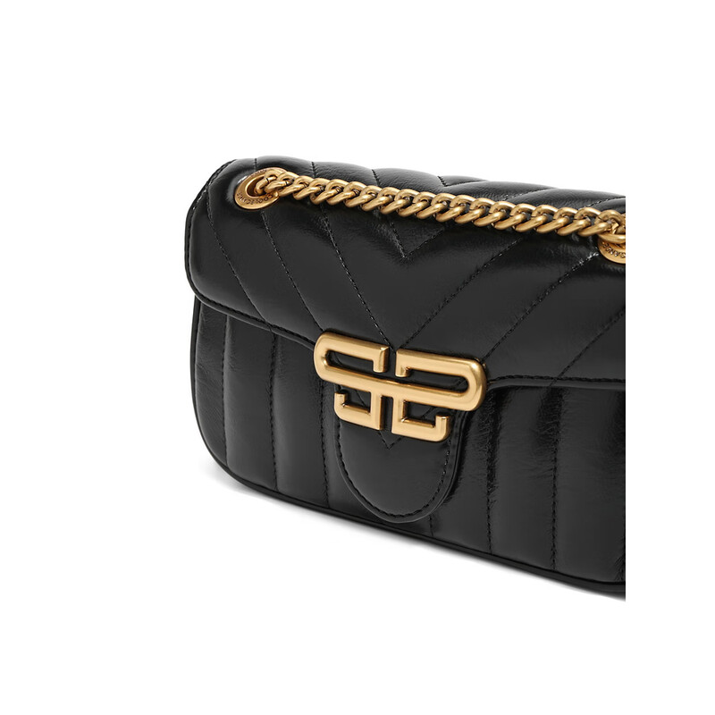 百丽2023秋新商场同款质感小香风多巴胺单肩绗缝包X6759CX3 黑色 F