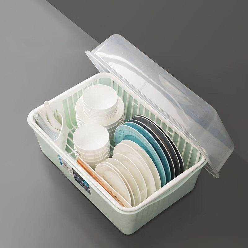 茶花（CHAHUA） 茶花欧式带盖碗碟架放碗架收纳盒沥水架装碗筷收纳箱碗柜置物 粉色 【大号】【1817可立碟/带筷筒/分体式盖】