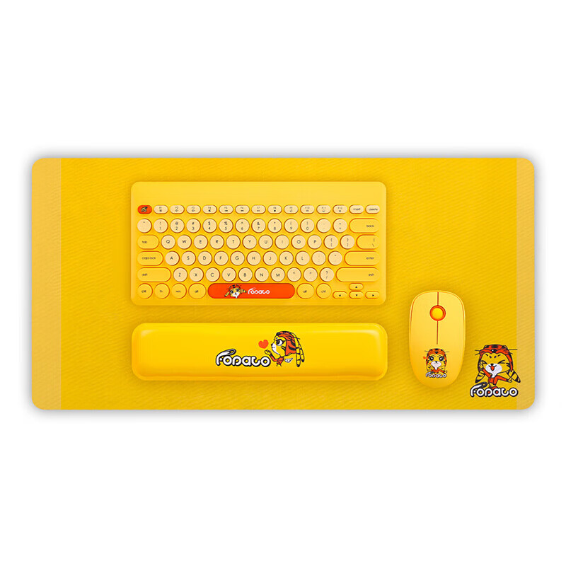 Fude tiger eight rabbit lk586 wireless mute keyboard mouse set with desktop mouse pad hand support mobile office cartoon key mouse set ultra thin portable adjustable bracket orange