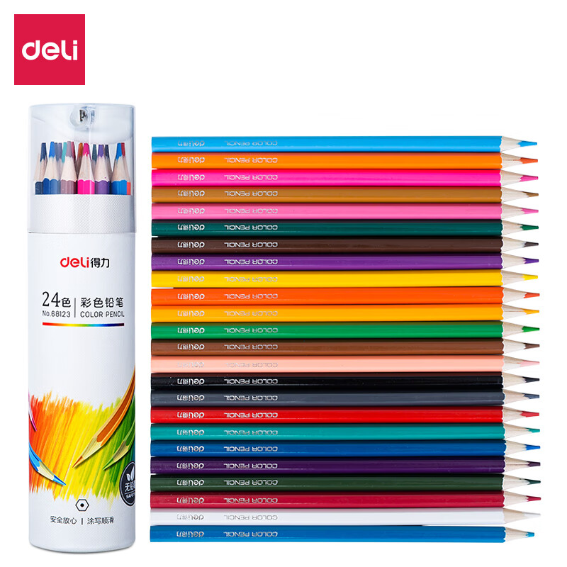 Deli 24 color paper barrel student painting art sketching color lead color pencil children's coloring filling color pen painting pen set 68123