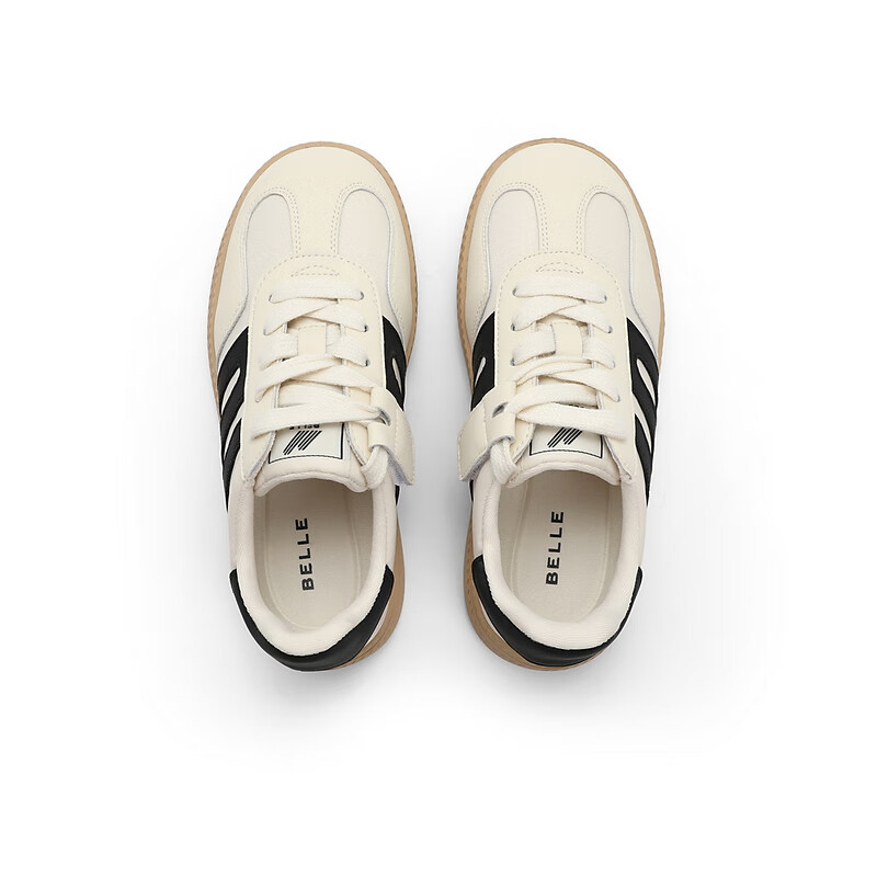 百丽跑道设计德训鞋童鞋2023春季新商场同款美式复古休闲鞋35900A83 米白/黑 32