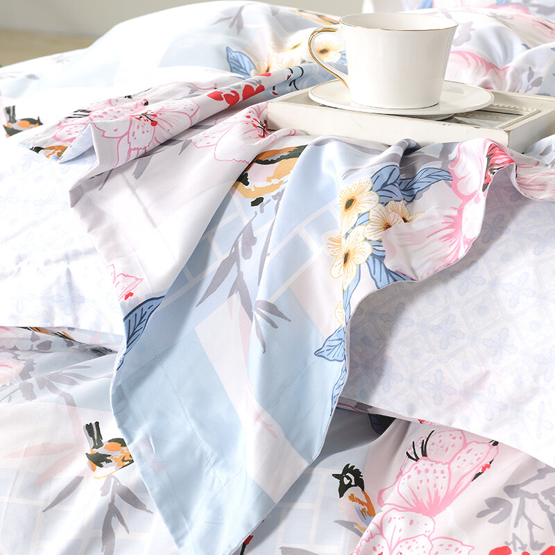 富安娜家纺三件套 60S长绒棉床上套件贡缎高档床品 南歌初妤1.2米床（152*210cm）