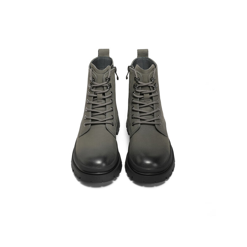 百丽时尚休闲靴男2023冬季新荔纹牛皮户外潮搭马丁靴加绒A1276DZ3预售 灰色单里 38