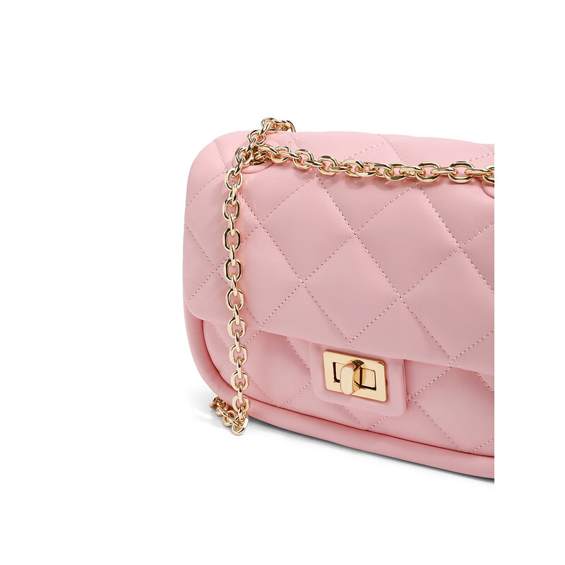 百丽菱格包包女2023夏季新款简约休闲小香风单肩斜挎绗缝包X9085BX3 粉色 F