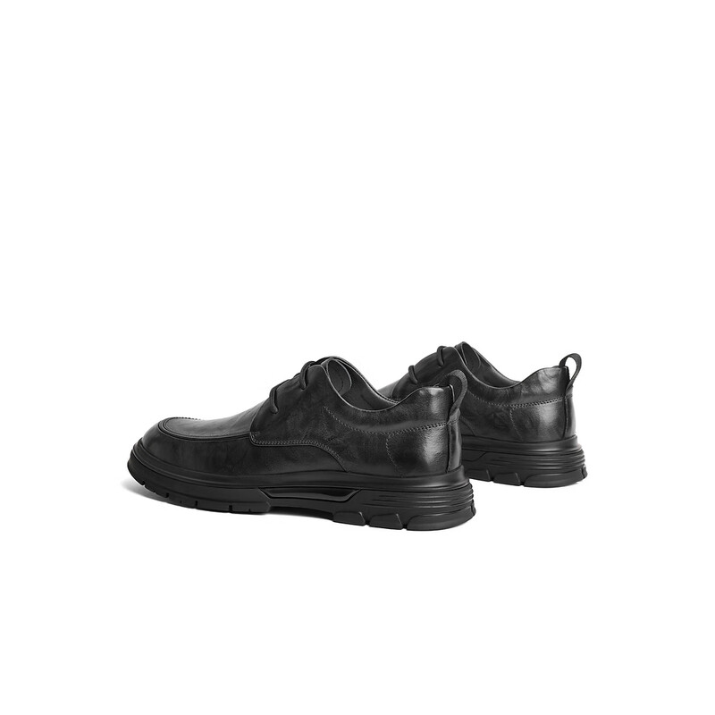 百丽时尚系带商务鞋男2023冬季新款牛皮革抓纹舒适休闲皮鞋8CF01DM3 黑色 38