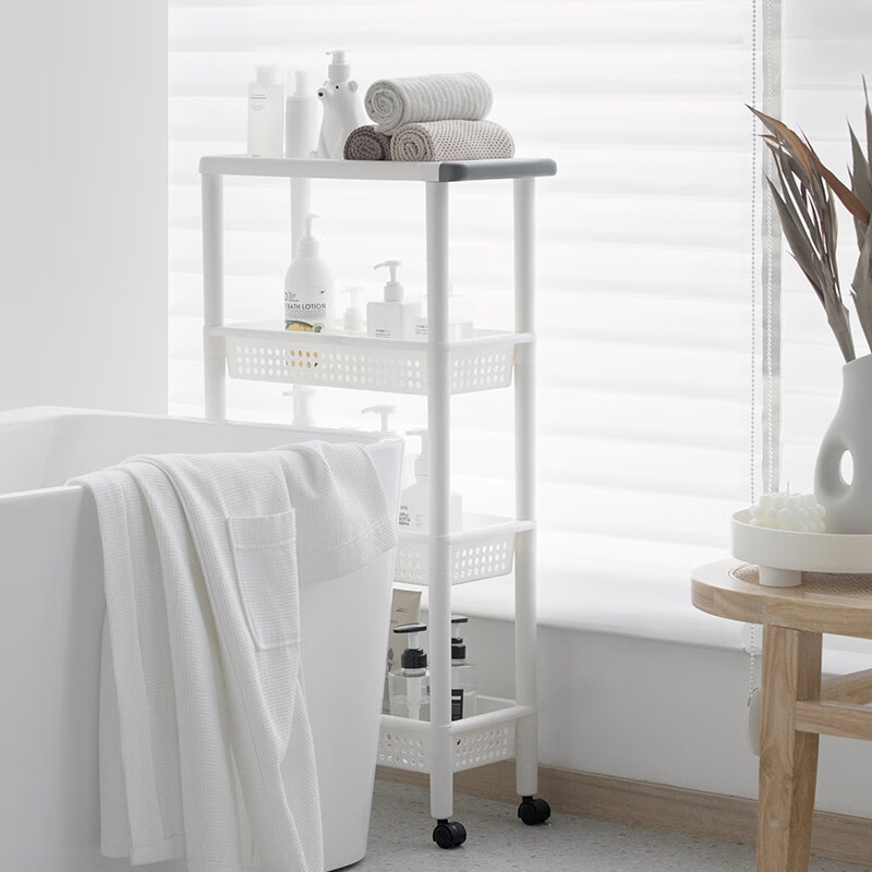 茶花多纳可移动四层置物架客厅阳台镂空厨房置物架 多纳可移动四层置物架（米白色）