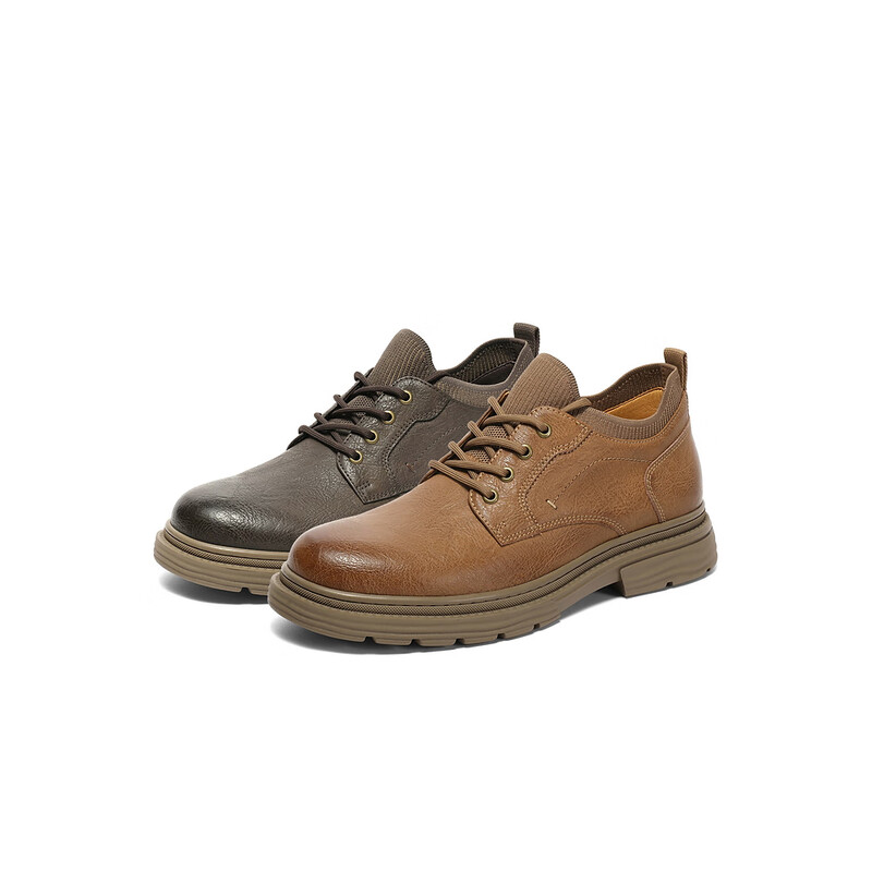 百丽潮搭休闲鞋男2023冬季新商场同款抓纹牛皮户外工装靴D9H40DD3预售 啡色 38