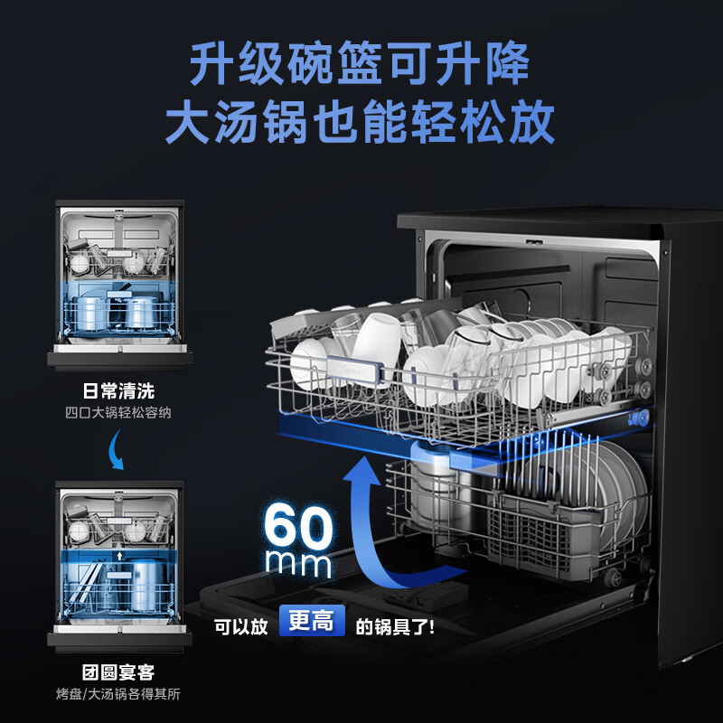 美的（Midea）14套嵌入式洗碗机 RX600Pro 升级105℃热风烘干+升降碗篮 一级水效 三星消毒 分层洗 独立式两用