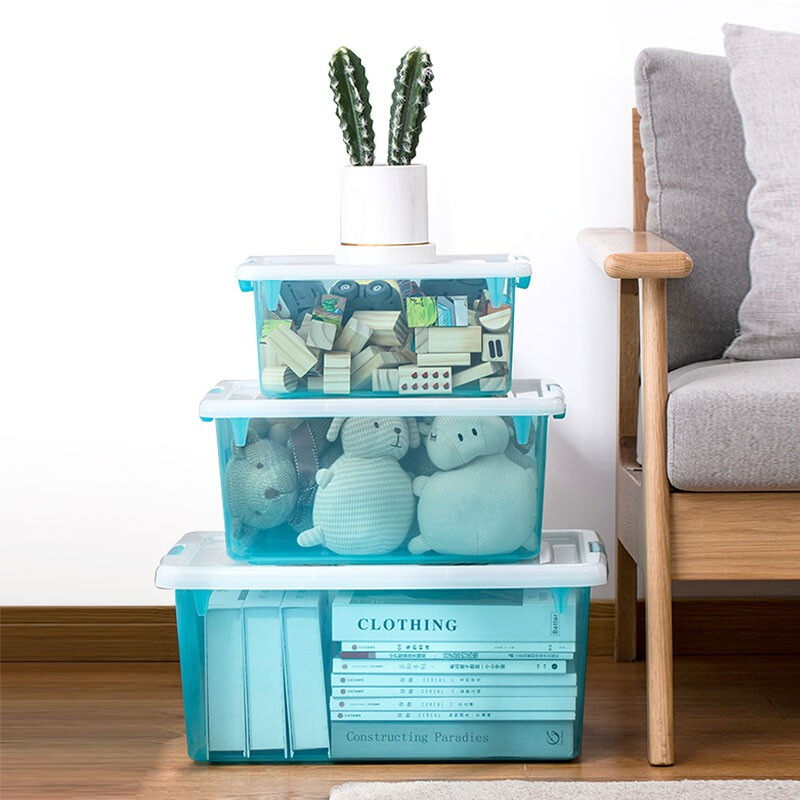 茶花（CHAHUA）茶花加厚收纳箱多容量透明整理箱衣服收纳盒玩具储物箱换季整理 【15.5L中号】2个装 冰寒蓝