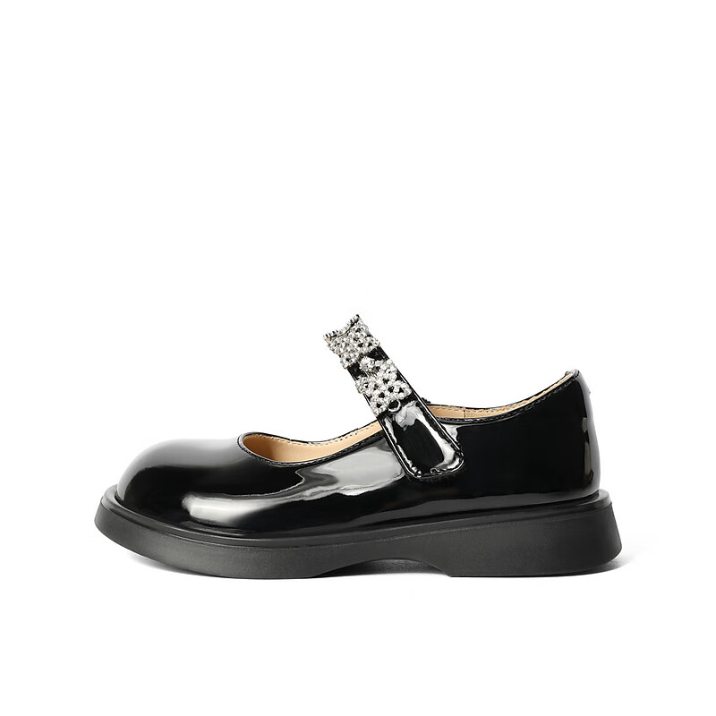 百丽玛丽珍鞋童鞋2023秋季新商场同款精致钻带魔术贴小皮鞋3NR13C83 黑色 30