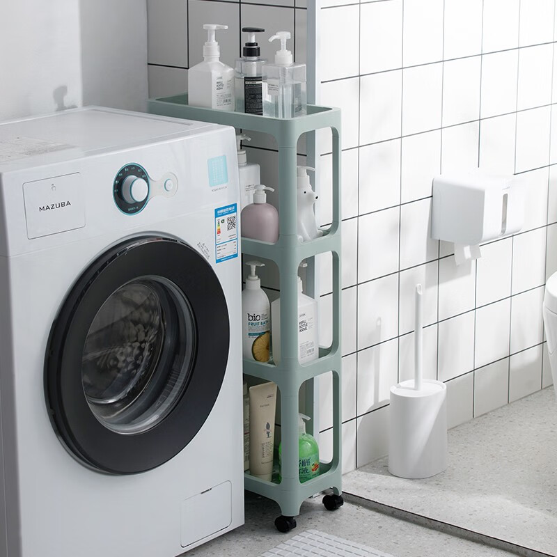 茶花百纳窄边可移动四层置物架客厅阳台厨房置物架 百纳可移动四层置物架绿色（40*18*86.5）