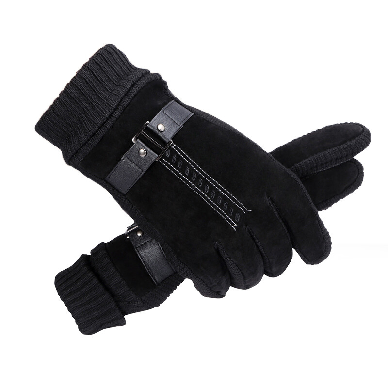 Hautton gloves men's winter pigskin warm Plush thickened riding motorcycle touch screen gloves 9473st006 black
