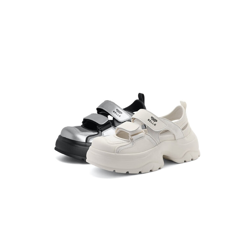 百丽网面透气老爹凉鞋女23秋季新款魔术贴运动凉鞋溯溪鞋B1473CH3 杏色 35