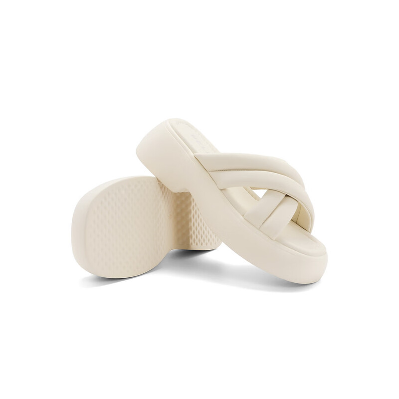 百丽膨膨沙滩凉拖女2023夏季新商场同款增高外穿休闲拖Z9J1DBT3 米色 38