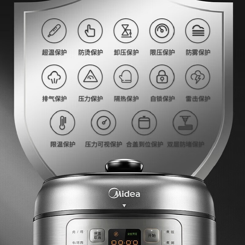 美的（Midea） 少盐提鲜压力锅电压力锅高压力锅不锈钢/不粘内胆智能调压一锅双胆WiFi互联 线下同款 MY-C643G（6L不锈钢+不粘内胆)