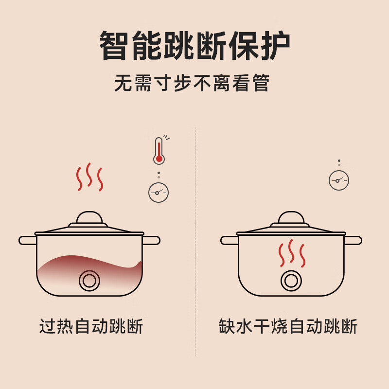 小熊（Bear） 电热锅电煮锅小电锅多功能家用不粘电煎锅宿舍小锅学生寝室一体泡面小火锅料理锅料理锅 DRG-D30T3 3升容量 8cm深锅