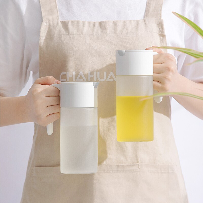 茶花银离子抗菌油壶厨房大油罐壶防漏玻璃油壶油罐酱油瓶醋瓶 欧铂兹*自开盖油壶550-磨砂款