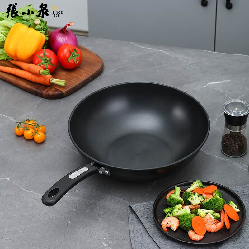 张小泉炒锅铁锅家用锅无涂层爆炒精 万家简品精铁炒锅C30330100 32cm