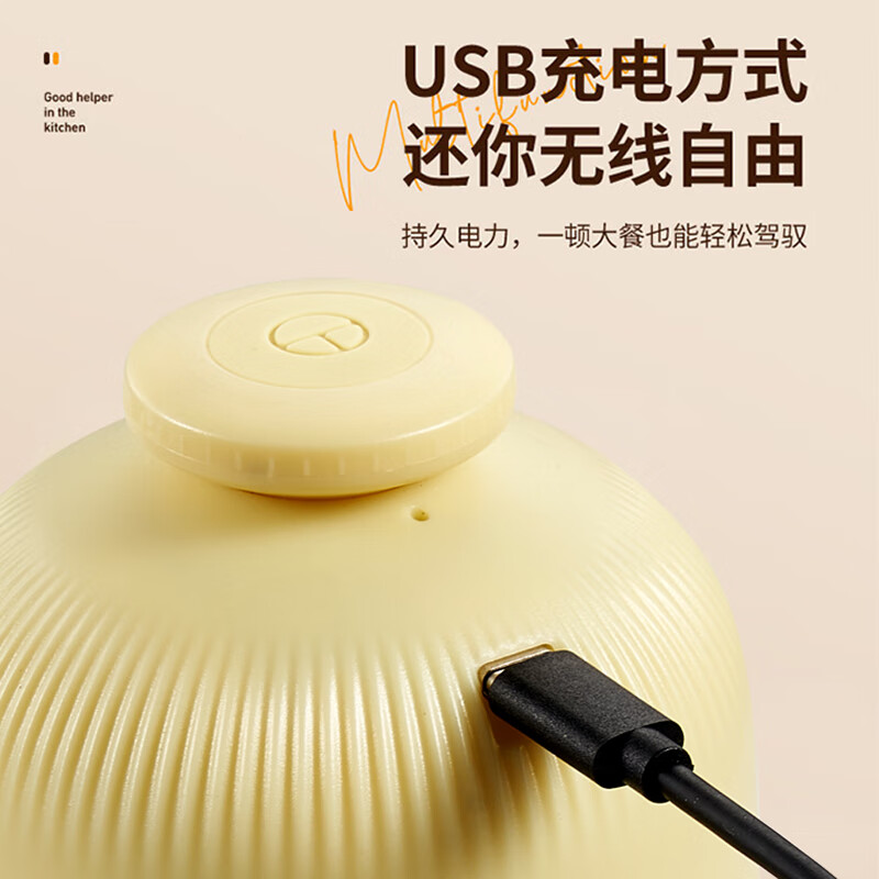 Abereve艾贝丽辅食机 多功能无线食物料理机厨房小型充电式自动捣蒜机电动绞肉机【长效续航】ABL-SR51 黄色