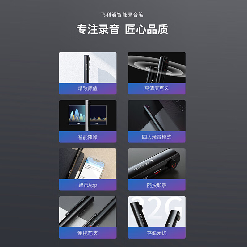 飞利浦（PHILIPS）胸卡录音笔VTR5130 商务会议专业语音转文字高清降噪便携小巧取证一键录音设备16G蓝牙版