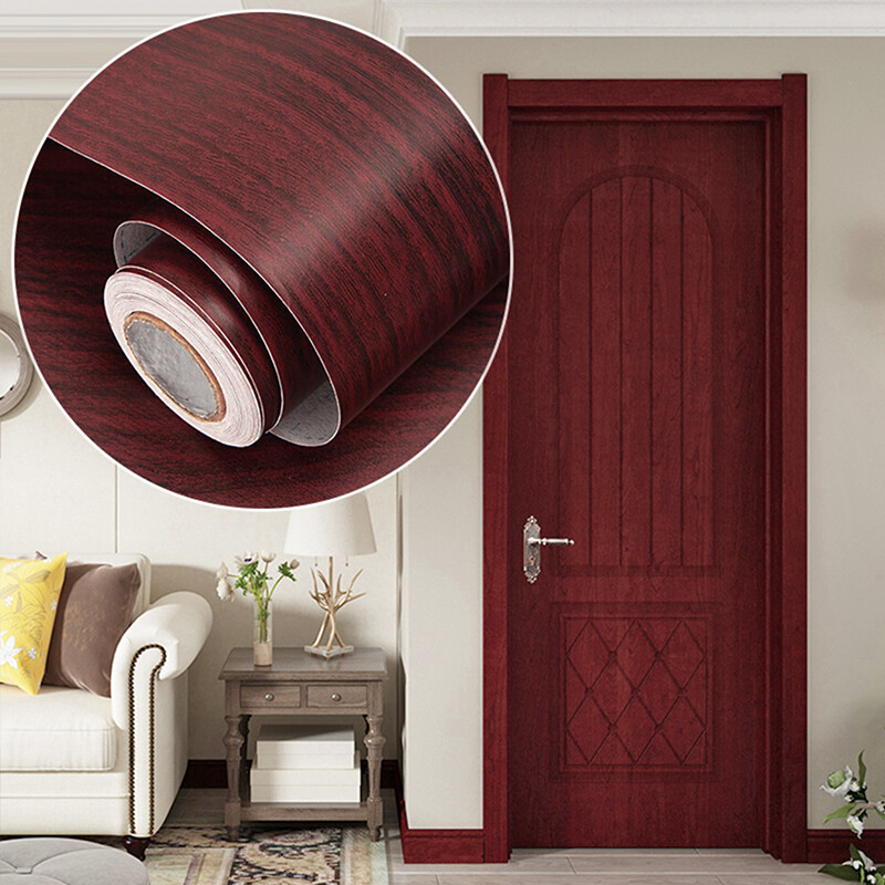 Fuju wooden door renovation sticker wood grain old furniture desktop self adhesive paper cabinet wardrobe door frame renovation STICKER WALL STICKER 90 * 210cm red sandalwood