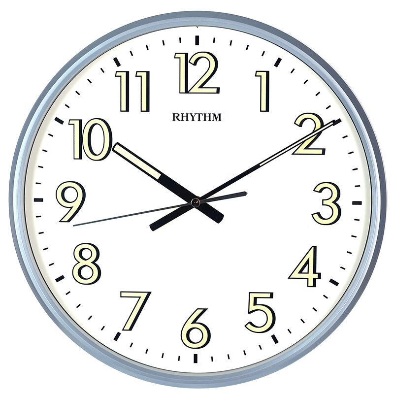 Rhythm silent luminous wall clock living room watch bedroom office home clock fashion creative European wall watch simple circular digital quartz clock 36cm blue cmg566xa04