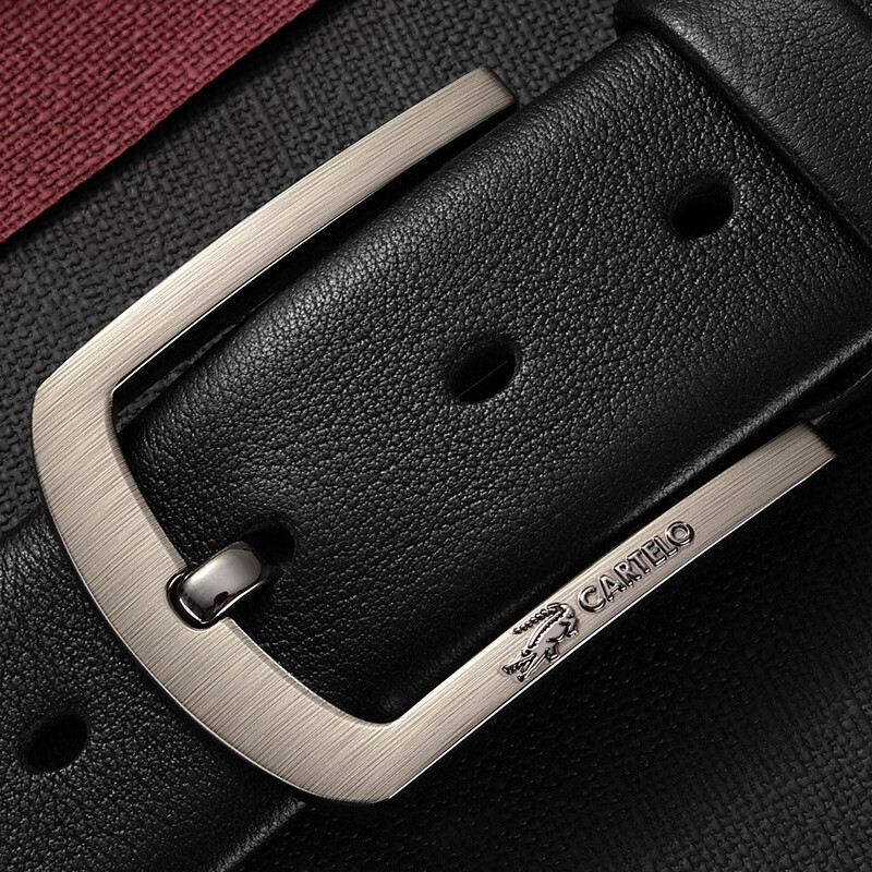 Cartelo belt men's Cowhide needle buckle layer cowhide business casual Korean version versatile genuine pants belt men's matte color 120-130cm