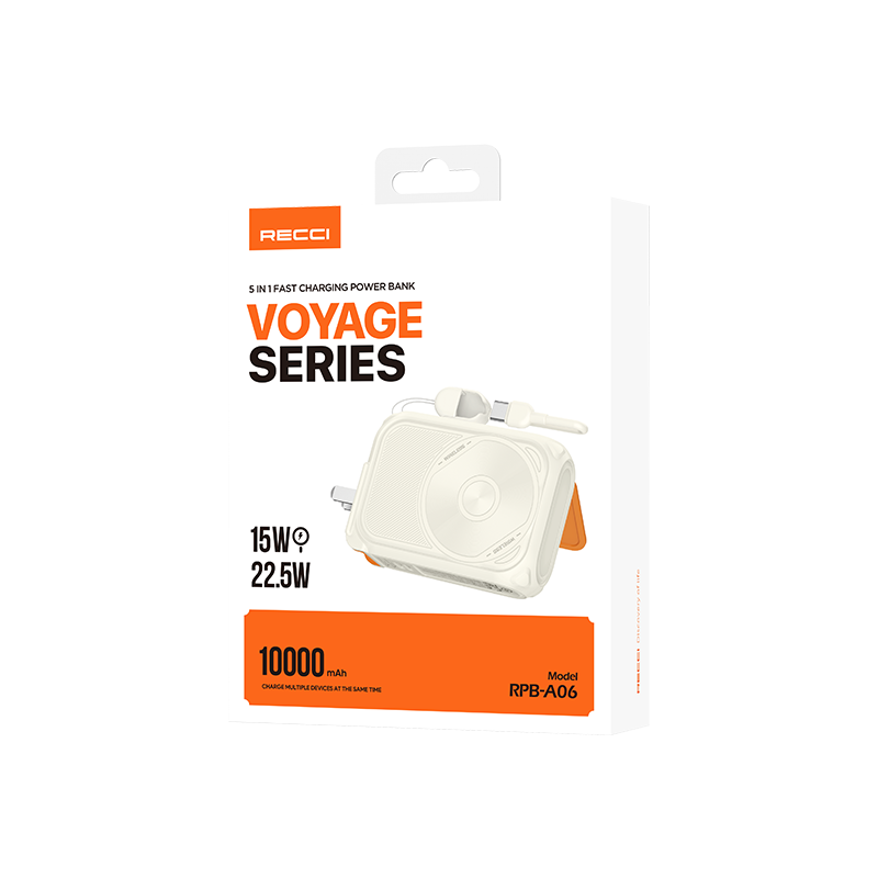 RECCI锐思RPB-A06一万毫安移动电源五合一自带插头输入功能Type-C口Lightning口10000充电宝