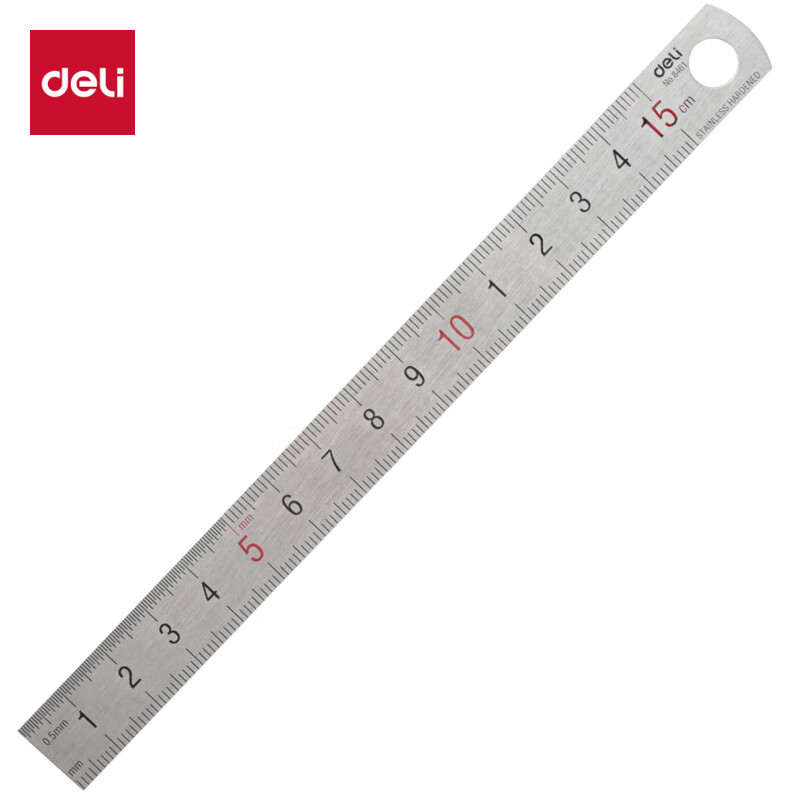 得力(deli)15cm不锈钢直尺 测量绘图刻度尺子 带公式换算表 办公用品 8461