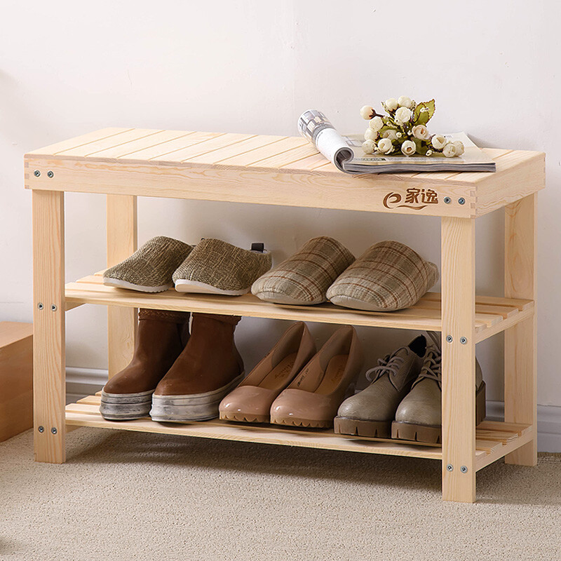 Jiayi multi-layer shoe rack solid wood shoe stool storage test shoe stool log color