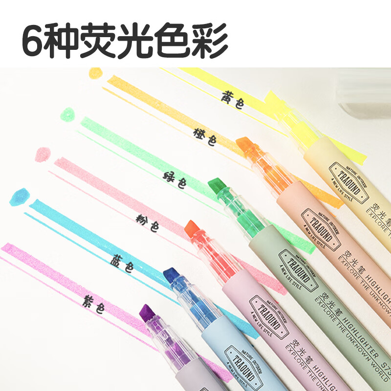 【开学礼物】得力(deli)经典6色荧光笔 考试复习划重点彩色醒目标记笔 办公记号笔手帐S624 开学文具